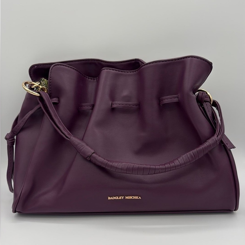 Badgley Mischka Dumpling Bag BMH-500 W/ Handle And Crossbody Strap In Plum